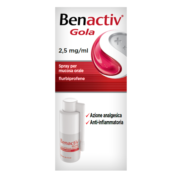 Benactiv Gola Spray 15 ml, Indicato per Mal di Gola