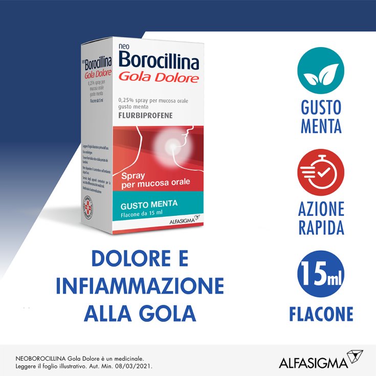 NeoBorocillina Gola Dolore Spray Alfasigma 15ml Menta NeoBorocillina Gola Dolore Spray Alfasigma 15ml Menta