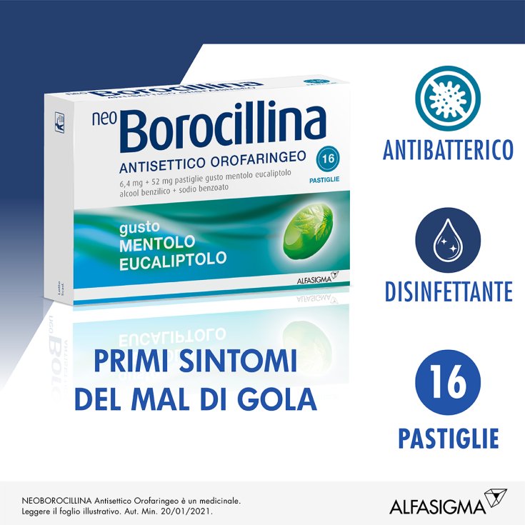 NeoBorocillina Antisettico Orofaringeo Alfasigma 16 Pastiglie Mentolo Eucaliptolo NeoBorocillina Antisettico Orofaringeo Alfasigma 16 Pastiglie Mentolo Eucaliptolo