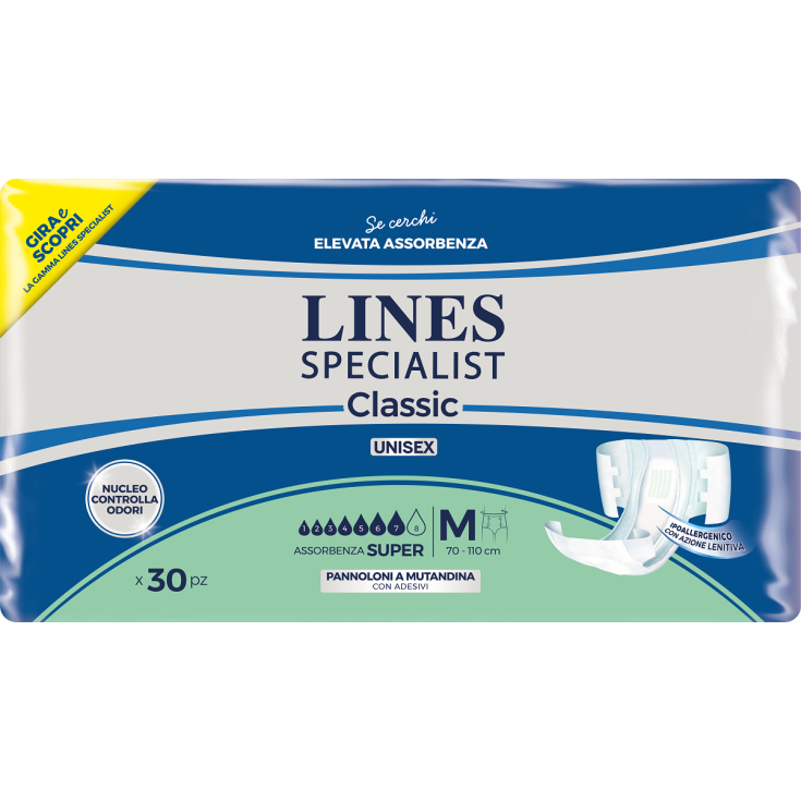Lines Specialist Classic Super Misura Media 30 Pannoloni A Mutandina