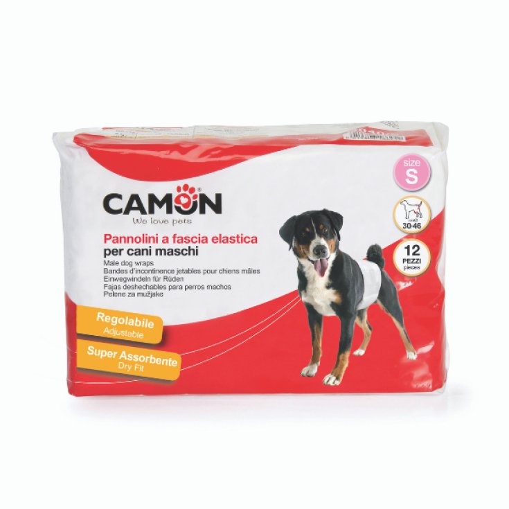 Pannolini a Fascia Elastica per Cani Maschi 12 pezzi - Mis.1 &oslash; 30/46 Cm