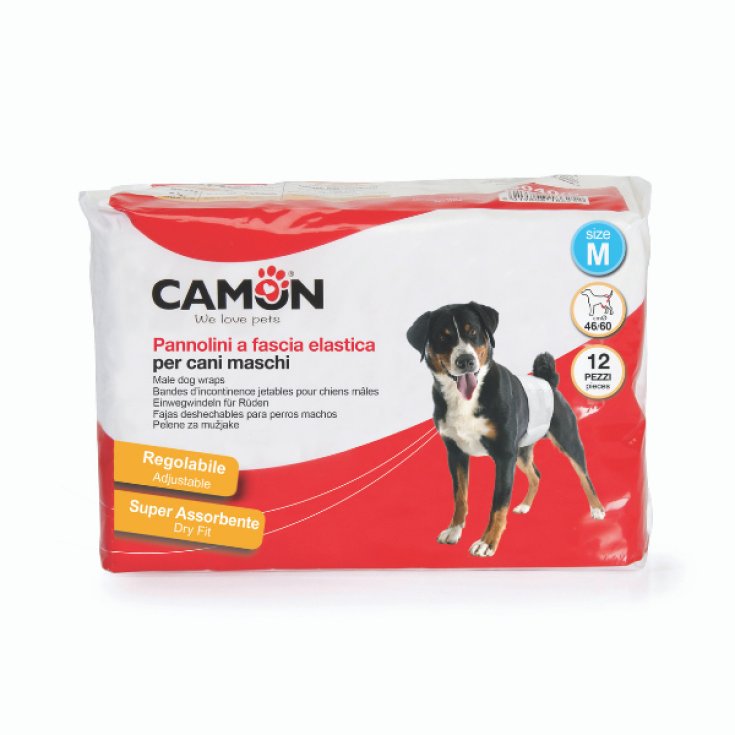 Pannolini a Fascia Elastica per Cani Maschi 12 pezzi - Mis. 2 &oslash; 46/60 Cm