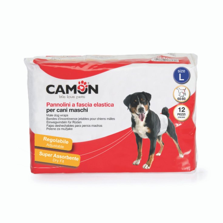 Pannolini a Fascia Elastica per Cani Maschi 12 pezzi - Mis. 3 &oslash; 60/80 Cm