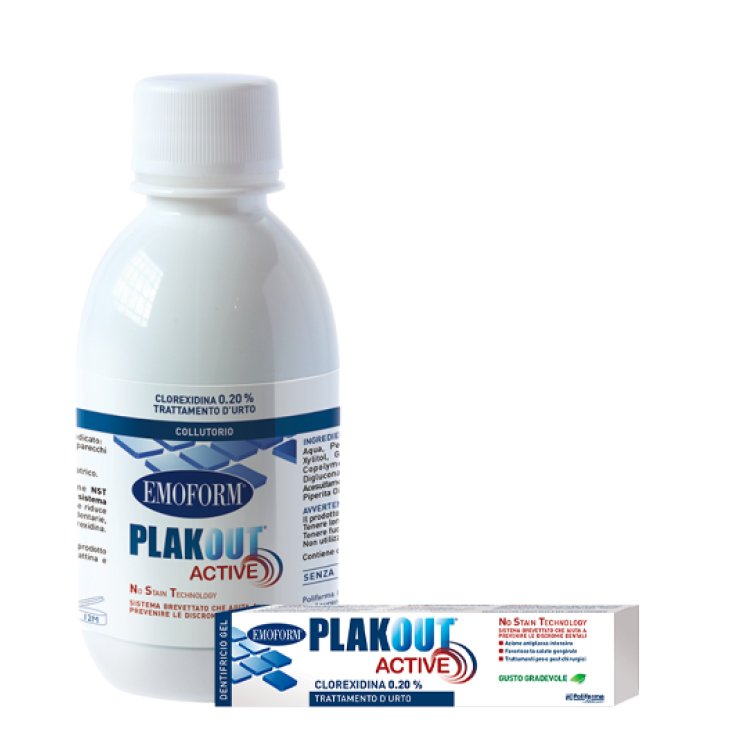 PLAK OUT ACTIVE 0,20% + Dentifricio Campione EMOFORM&reg;