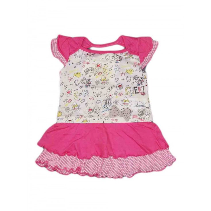 Vestitino Cotone Bimba CHICCO Bianco Rosa 9&nbsp;Mesi