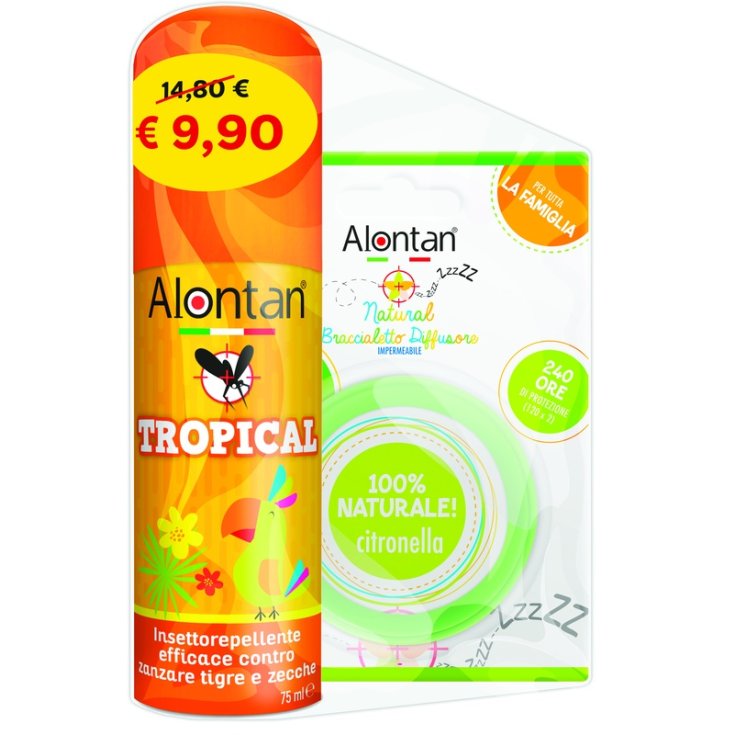 Bipack Tropical Spray +&nbsp; Braccialetto Diffusore Alontan 75ml + 1 Pezzo