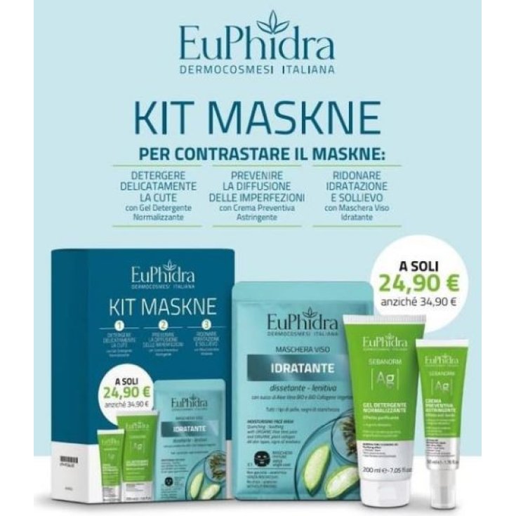 COFANETTO MASKNE EUPHIDRA - SEBANORM AG CREMA + GEL DETERGENTE + MASCHERA IDRATANTE
