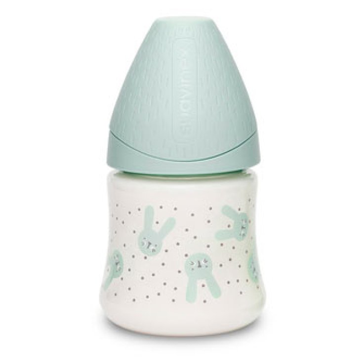 HYGGE Biberon Tettarella rotonda flusso lento 150ml (coniglio pois verde) Suavinex
