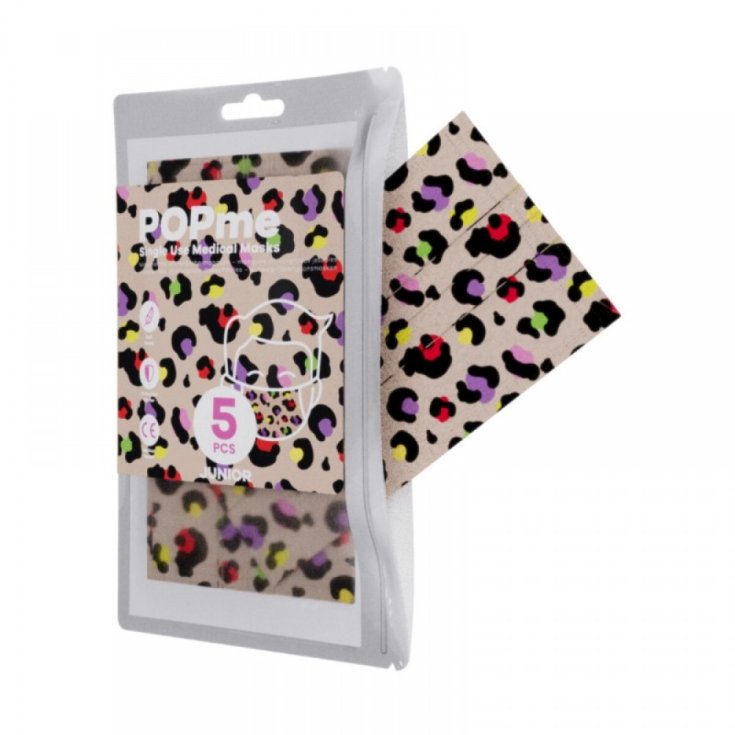 Mascherina Chirurgica Junior Leopardata Multicolore POPme 5 Pezzi