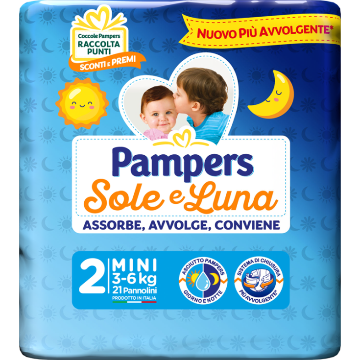 Pannolino Sole & Luna Pi&ugrave; Avvolgente Mini Pampers 21 Pezzi