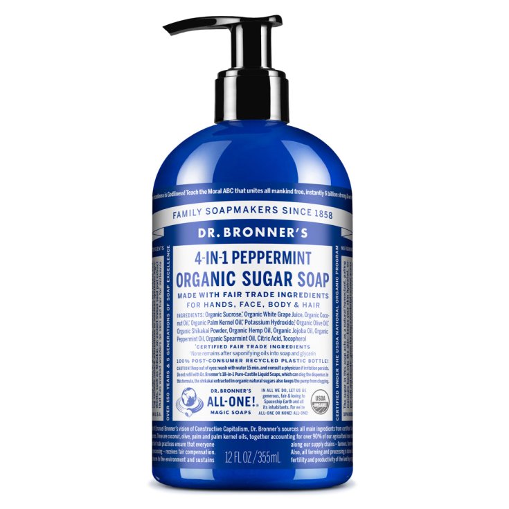 Organic Sugar Soap 4 In 1 Peppermint Dr. Bronner's 355ml