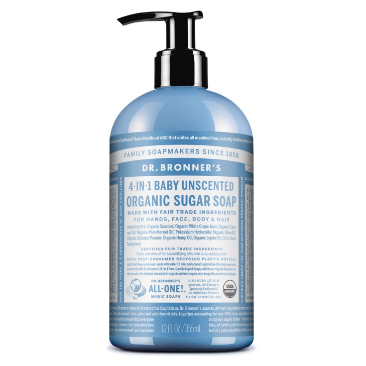 Organic Sugar Soap 4 In 1 Baby Unscented Dr. Bronner's 355ml