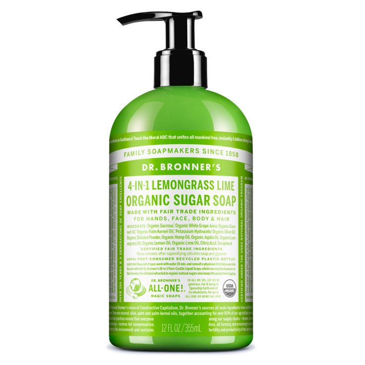 Organic Sugar Soap 4 In 1 Lemongrass Lime Dr. Bronner's 355ml