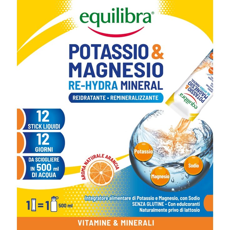 Potassio & Magnesio Re-Hydra Mineral Equilibra&reg; 12 Stick Liquidi