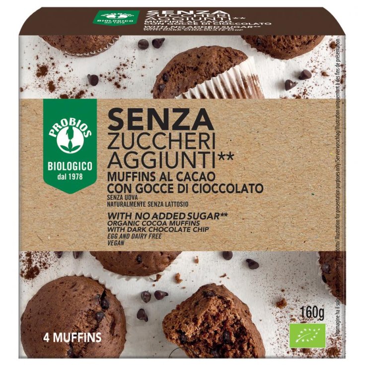 Senza Zuccheri Aggiunti Muffin Al Cacao Con Gocce Di Cioccolato Probios 160g