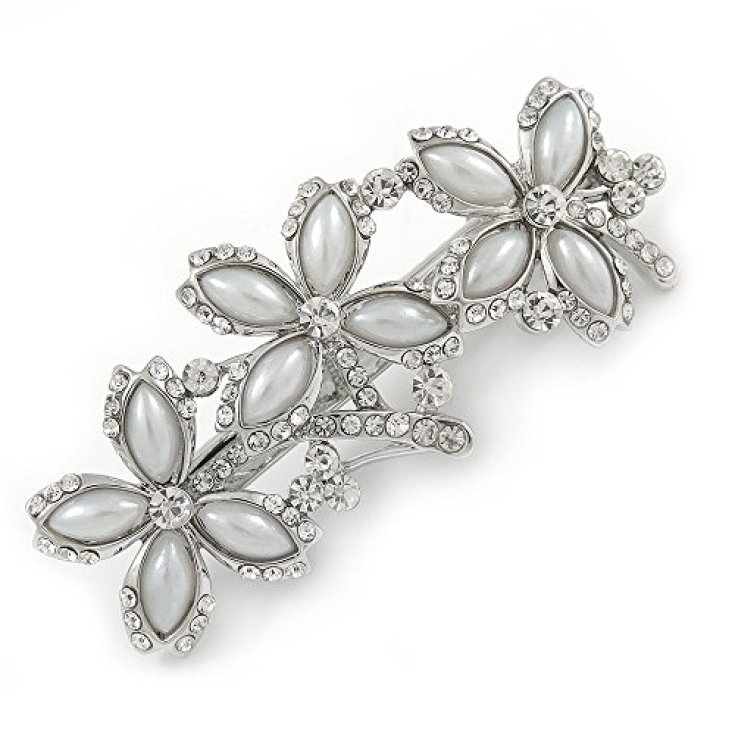 Becco 3 Fiori Strass Celeste 1 Pezzo