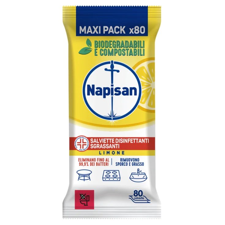Napisan Salviette Disinfettanti Sgrassanti Limone Biodegradabili 80 Pezzi