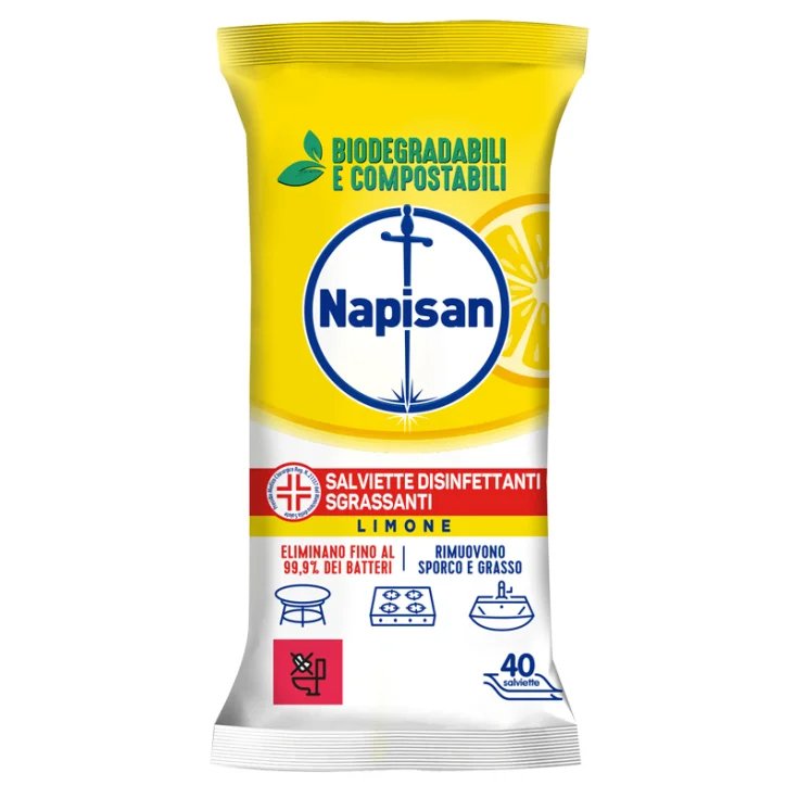 Napisan Salviette Disinfettanti Sgrassanti al Limone Biodegradabili 40 Pezzi