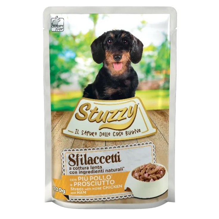 Sfilaccetti con Pollo e Prosciutto Stuzzy 100g