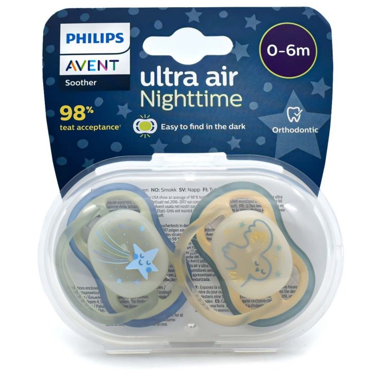 AVENT Succhietto&nbsp;Ultra Air Night Time 0-6m Stella Cometa/Gufo Philips 2 Pezzi