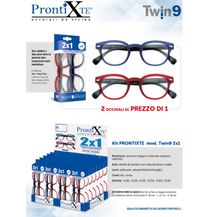 Twin 9 Blu Rosso&nbsp;Diottrie +1,00 ProntiXTe 2 Paia