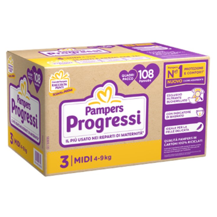 Pannolini Tg.3 Midi Pampers&nbsp;Progressi Quadri 108 pezzi