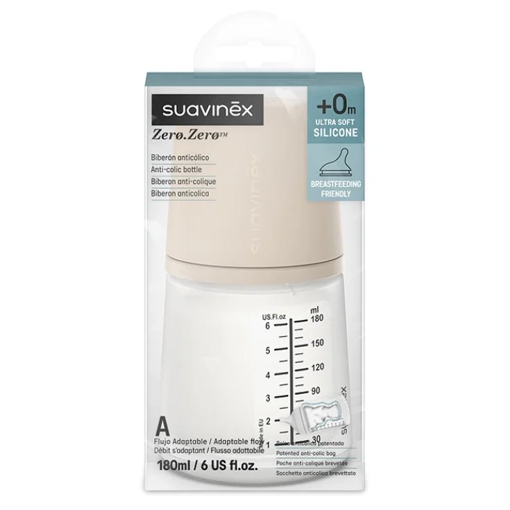 Zero Zero Biberon Silicone 180ml Flusso Adattabile Light Nude Suavinex