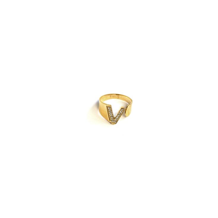 Anello Lettera V&nbsp;Oro Strass Linea ABC MyLovly
