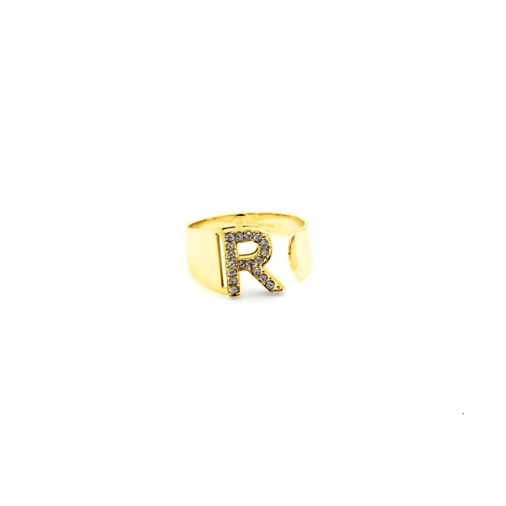 Anello Lettera R Oro&nbsp;Strass Linea ABC MyLovly