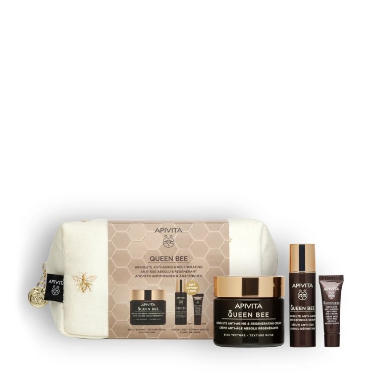 Crema Ricca 50ml + Siero 10ml + Crema Occhi 2ml Apivita Queen Bee Cofanetto Regalo Con Pochette