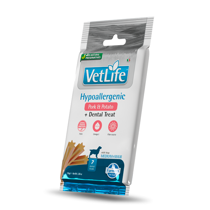 VetLife Hypoallergenic Pork&Potato + Dental Treat Medium/Maxi Farmina 7 Pezzi