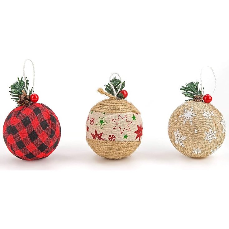 Set di Palline Decorative in Juta, 5cm, 3 Pezzi