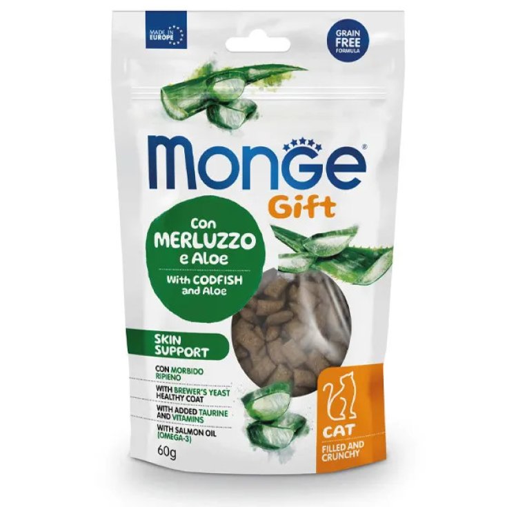 Monge Snack Gatto Supporto Pelle Merluzzo e Aloe Vera 60 g