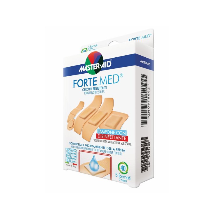 Master-Aid&reg; Forte Med&reg; Cerotti Resistenti Tampone Con Disinfettante Formato Grande 78x26mm 10 Strip