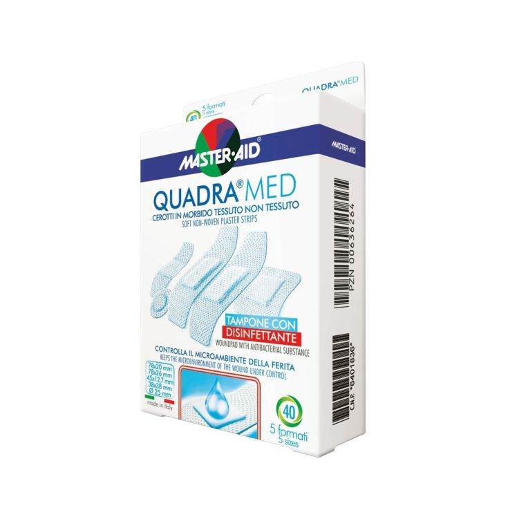 Master-Aid&reg; Quadra Med&reg; Cerotti In Morbido Tessuto Non Tessuto Tampone Con Disinfettante 40 Strip Assortiti