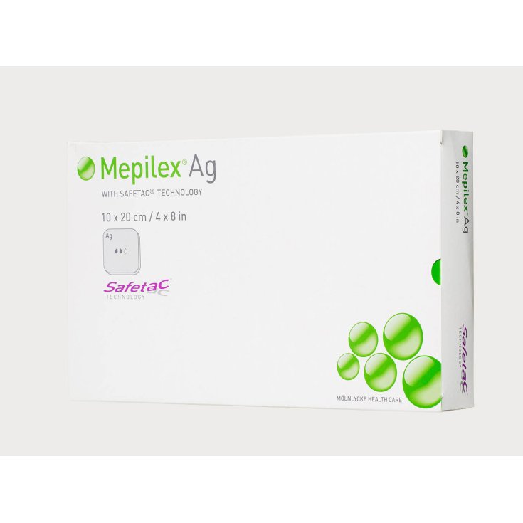 M&ouml;lnlycke&reg; Mepilex&reg; Ag Medicazione In Schiuma Antimicrobica Con Safetac&reg; Misura 10x20cm 5 Pezzi