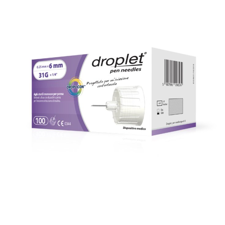 Droplet&reg; Ago Per Insulina Droplicon&reg; Ago Sterile Monouso Per Penna G31 6mm 100 Pezzi