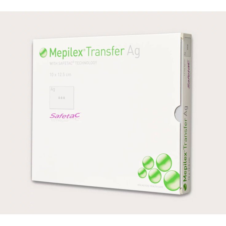 M&ouml;lnlycke&reg; Mepilex&reg; Transfer Ag Medicazione Antimicrobica In Schiuma Misura 10x12,5cm 5 Pezzi