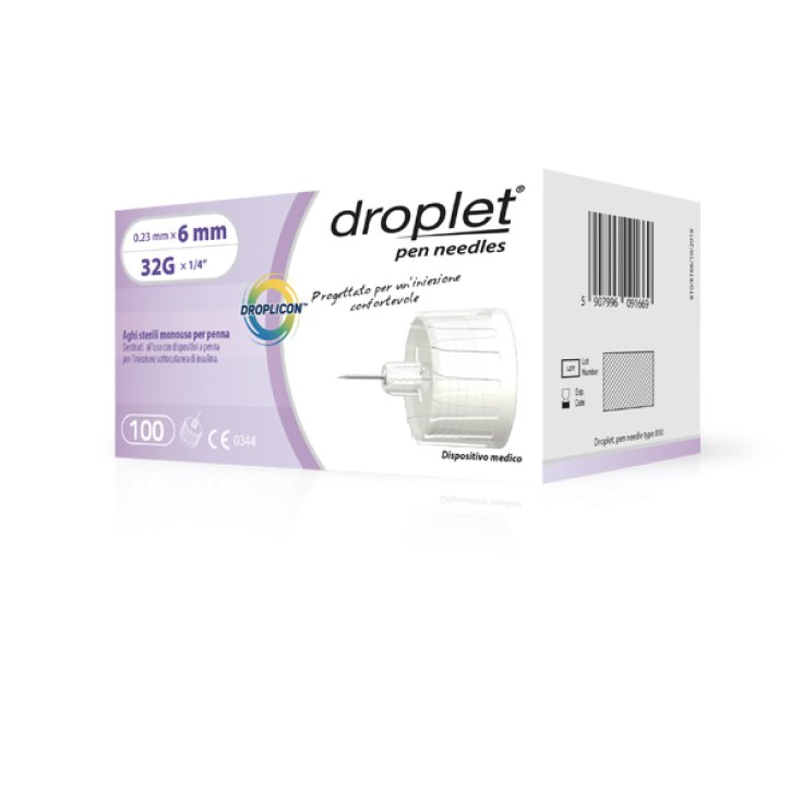 Droplet&reg; Ago Per Insulina Droplicon&reg; Ago Sterile Monouso Per Penna G32 6mm 100 Pezzi