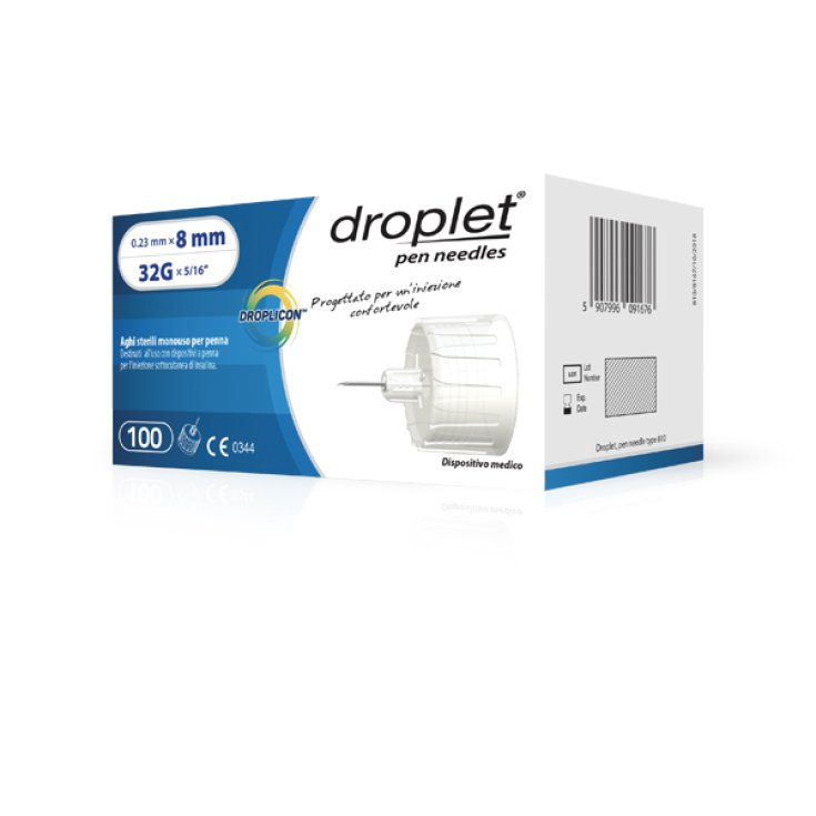 Droplet&reg; Ago Per Insulina Droplicon&reg; Ago Sterile Monouso Per Penna G32 8mm 100 Pezzi