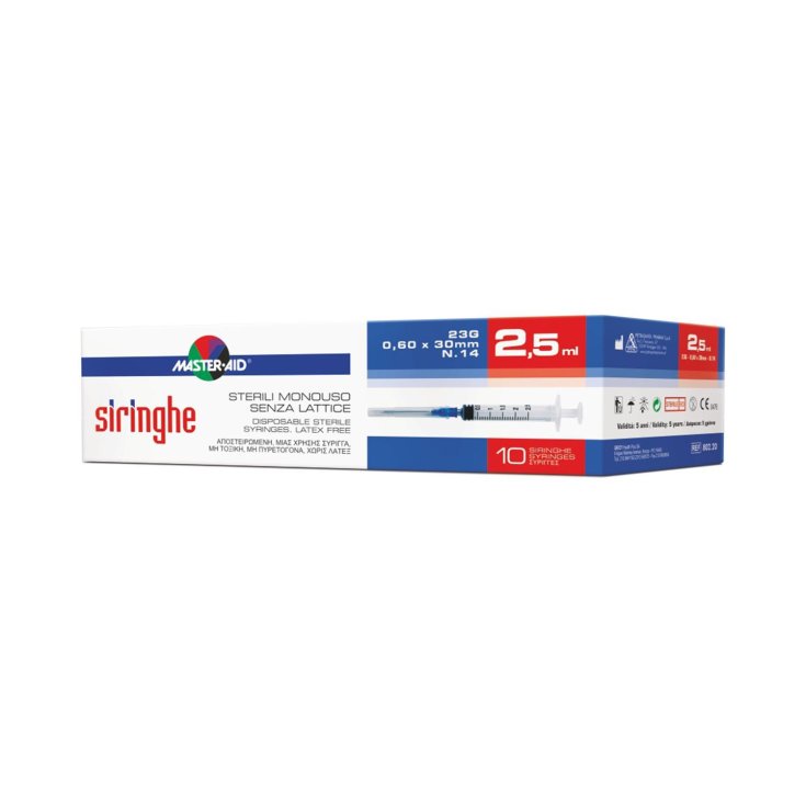Master-Aid&reg; Siringhe Per Venipuntura Sterili Monouso Senza Lattice 2,5ml G23 10 Pezzi