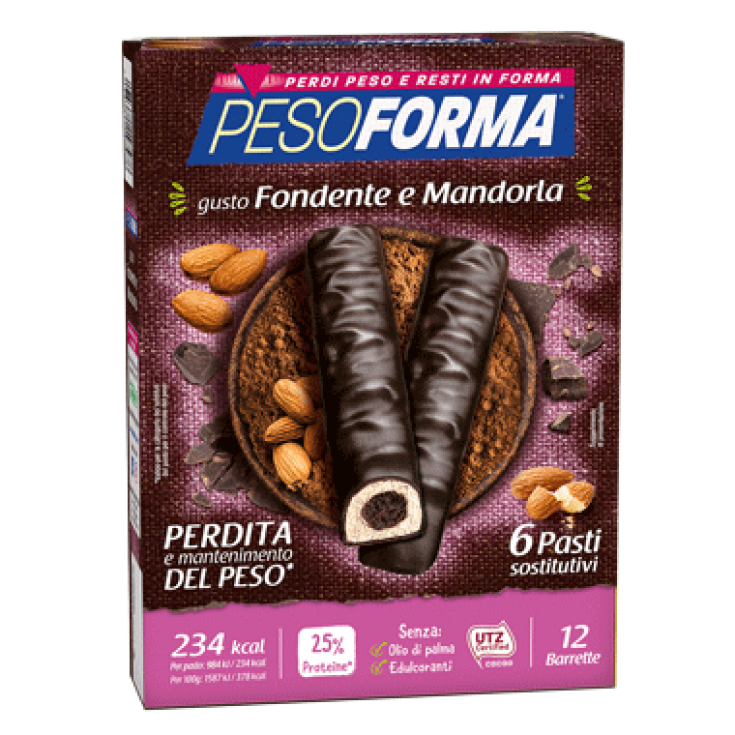 Pesoforma Pasto Sostitutivo Barrette al Cioccolato Fondente E Mandorla 12 Barrette