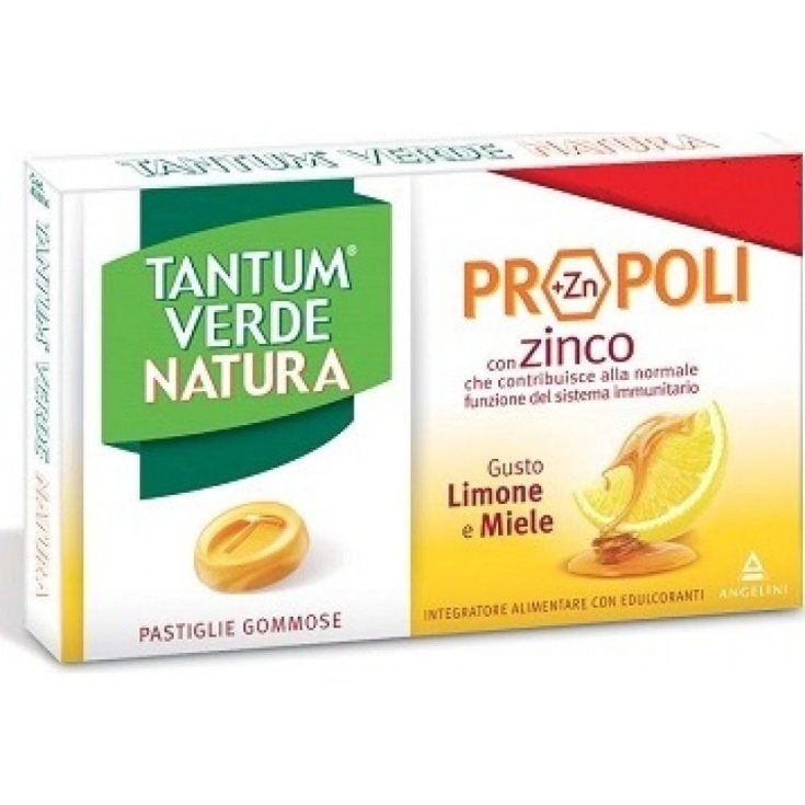 Angelini Tantum Verde Natura Propoli+C (+Zn) Integratore Alimentare Gusto Limone & Miele Pastiglie Gommose