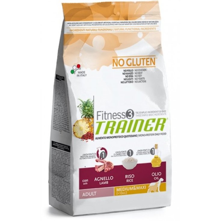 Trainer Fitness 3 Adult Medium/Maxi No Gluten Agnello & Riso Cibo Secco per Cani Anziani 12,5kg