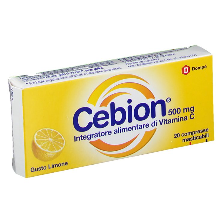 Domp&eacute; Cebion 500mg Vitamina C Integratore Alimentare Senza Glutine 20 Compresse Masticabili Gusto Limone