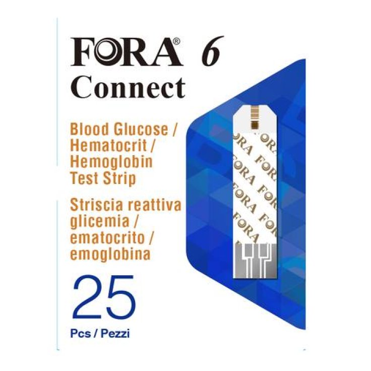 Meter Fora&reg; 6 Connect Striscia Reattiva Glicemia Ematocrito Emoglobina 25 Pezzi