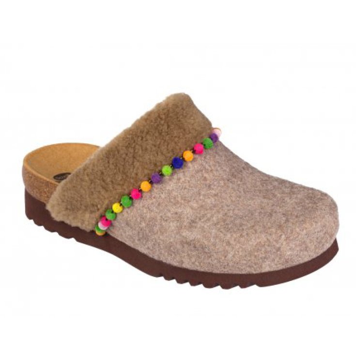 Scholl Libby Ciabatta Donna Plantare Bioprint Eco Pelliccia E Pom-Poms Colore Hazel Misura 36
