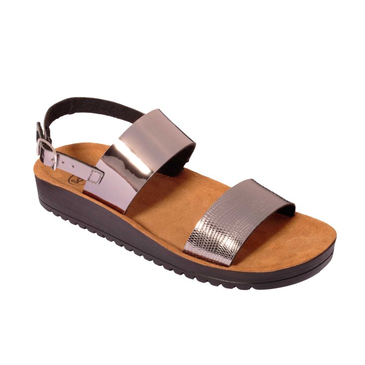 Scholl&reg; Cynthia Sandalo Donna Effetto Specchiato Plantare Memory Cushion&reg; Colore Argento Misura 37