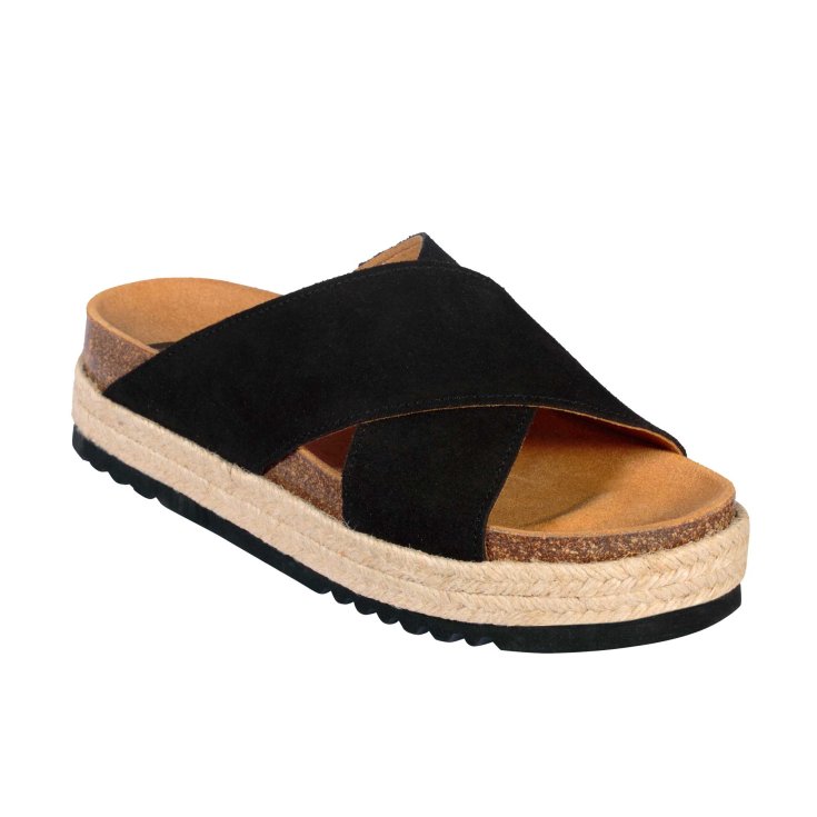 Scholl&reg; Malindy Sandalo Donna Cross Suede Plantare Bioprint&reg; Colore Nero Misura 39