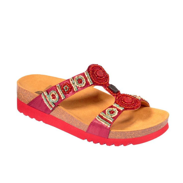 Scholl&reg; New Bogot&agrave; Wedge Sandalo Donna Tessuto+Perline Plantare Bioprint&reg; Colore Rosso Misura 40